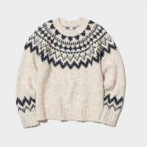 Uniqlo Crew Neck Long-Sleeve Sweater Fair Isle Natural XS